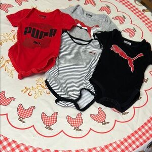 Puma Bundle of 4 Onesies Shirt Sleeve Snap Closure 12 Months NWOT Unisex